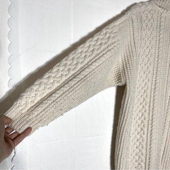 Vintage Oversized Ecru Cable Knit Button Front Cardigan M - Picture 7 of 13